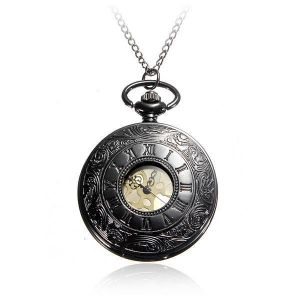 DEFFRUN Retro Steampunk Style Pocket Watch Roman Numerals Chain Watch
