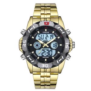 STRYVE S8011 Chronograph Alarm Calendar Stainless Steel Sport Dual Display Digital Watch