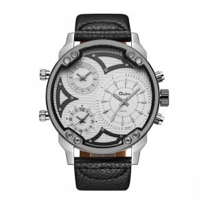 OULM HP3548A Work-dials Military Style Men Watch Genuine Leather Strap Quartz Watches