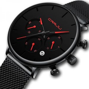CRRJU 2271 Men Simple Atmospheric Dial Color Design Needle Full Mesh Steel Band Quartz Watch