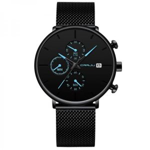 CRRJU 2268 Men Full Mesh Steel Band Fashion Needle Dial Design Calendar Quartz Watch