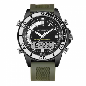 SANDA 003 Fashion Men LED Dual Display Watch Silicone Strap Swimming Diving Sport Watch