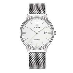 WWOOR 8826 Ultra Thin Stainless Steel Watches Men Fashion Calendar Quartz Watch