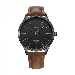 YAZOLE 512 Business Style Simple Dial Clean Lines Leather Strap Men Quartz Watch
