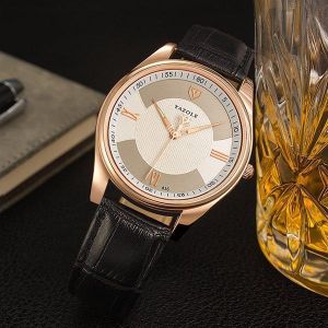 YAZOLE 416 Men Watch Fashion Leather Strap Roman Numbers Dial Quartz Wrist Watch