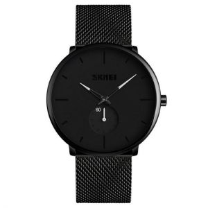 SKMEI 9185 Ultra Thin Simple Casual Style Men Wrist Watch Mesh Stainless Steel Strap Quartz Watch