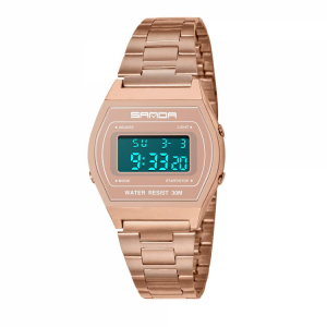 SANDA 406 Digital Watch Men Fashion Stainless Steel Strap Calendar Clock Waterproof Sport Watch
