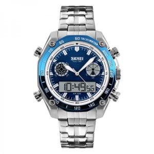 SKMEI 1204 Dual Dsplay Digital Watch Men Stainless Steel Strap Luminous Alarm Outdoor Sport Watch