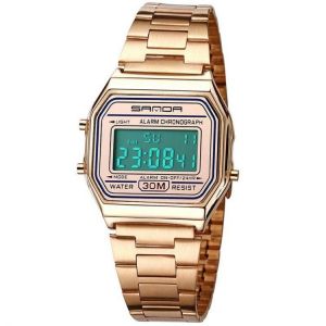 SANDA 405 Digital Watch Luxury Multifunction Stainless Steel Strap Business Men Wrist Watch