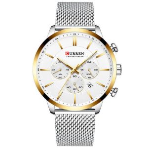 CURREN 8340 Chronograph Calendar Men Wristwatch Mesh Steel Band Quartz Watch