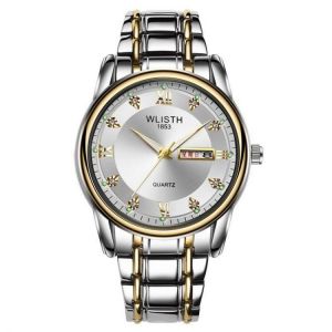 WLISTH Men Full Steel Belt Quartz Watch Business Luminous Waterproof Calendar Casual Wristwatch