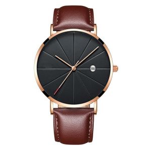 Deffrun Casual Style Business Men Wrist Watch Leather Strap Quartz Watch