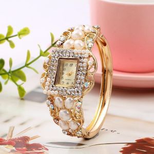 Fashionable Pearl Bracelet Diamond Watch Exquisite Ladies Dress Women Quartz Watch