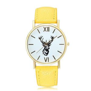 Cute Lovely Deer Pattern PU Leather Band Analog Quartz Women Wrist Watch