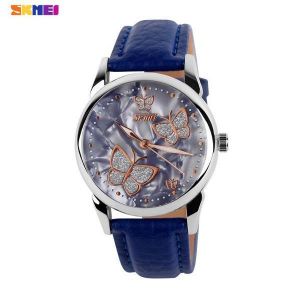 SKMEI 9079 Butterfly PU Leather Band Life Waterproof Women Quartz Wrist Watch