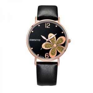 shopping שעונים לאישה SMEETO C1734 Women Quartz Watch Fashion Flower Patten Simple Dial Leather Strap Wristwatch