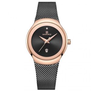 NAVIFORCE NF5004 Waterproof Mesh Steel Ladies Wrist Watch Fashionable Date Display Quartz Watch