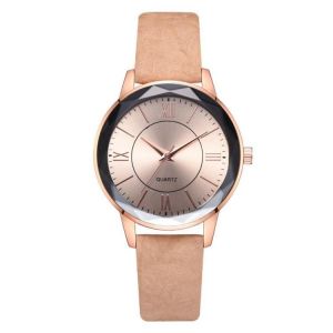 Deffrun Gold Case Retro Style Ladies Watch Roman Number PU Leather Band Quartz Watch