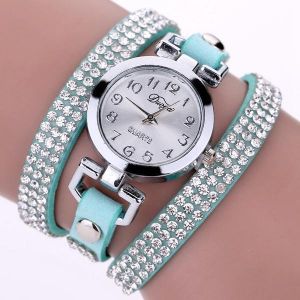 DUOYA Casual Style Crystal Ladies Bracelet Watch Luxury Fine Leather Winding Women Quartz Watches