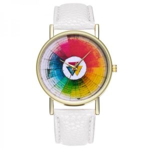 Vintage Color Wheel Color Board Women Classic Style Leather Band Quartz Watch