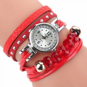 DUOYA D214 Crystal Casual Style Women Bracelet Watch Gift Leather Strap Quartz Watch