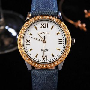 YAZOLE 359 Fashion Women Quartz Watch Retro Crystal Gold Luxury Genuine Leather Watch Ladies Watch