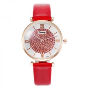 Deffrun Roman Number Crystal Elegant Design Ladies Watch Leather Band Quartz Watches