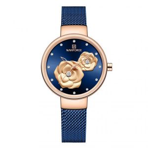NAVIFORCE 5013 Emboss Dial Unique Style Ladies Wrist Watch Mesh Steel Band Quartz Watch