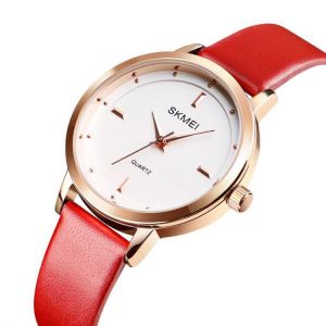 SKMEI 1457 Women Fashion Simple Dial Rose Gold Case Leather Strap Quartz Watch