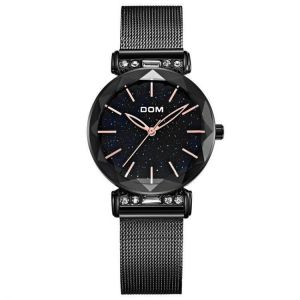 DOM G-1245BK Fashion Women Watch Starry Sky Dial Hardlex Glass Stainless Steel Straps Quartz Watch
