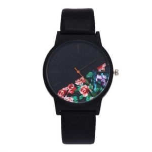 HOREDAR Fashion Women Quartz Watch Rose Patten Casual Dial Leather Strap Wristwatch