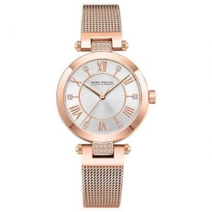 MINI FOCUS MF0215L Casual Rome Number Design Waterproof Mesh Steel Quartz Watch Women Watch
