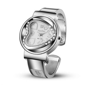 Deffrun Heart-shaped Full Steel Women Bracelet Watch Crystal Colorful Quartz Watch