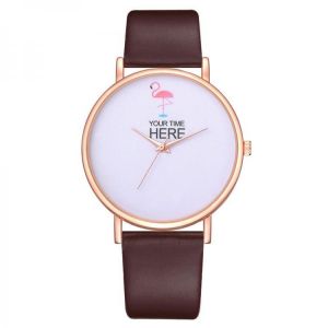 Casual Style Women Wrist Watch Rose Gold Case Leather Strap Quartz Watch