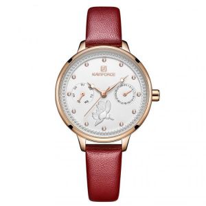 NAVIFORCE 5003 Diamonds Elegant Design Ladies Wrist Watch Genuine Leather Strap Quartz Watch
