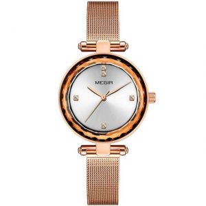 MEGIR 4211 Diamond Waterproof Casual Style Women Watch Milanese Steel Quartz Watches