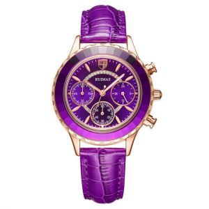 RUIMAS 592 Fashion Women Watch Waterproof Chronograph Leather Strap Light Luxury Quartz Watch