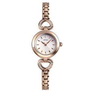 SKMEI 1408 Luxury Crystal Stainless Steel Elegant Fashion Women Wristwatch Quartz Watch