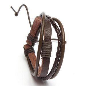 shopping תכשיטים לגבר Men Multilayer Tribal Woven Surf Leather Bracelet Wristband