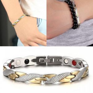 shopping תכשיטים לגבר Fashion Magnetic Therapy Single Row Bracelet For Men Stainless Steel Silver Gold Chain Bracelet