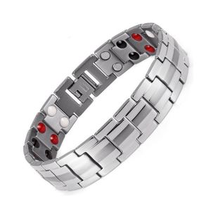 Punk Men Stainless Steel 4 in 1 Silver Strong Magnetic Therapy Bracelet Healing Jewelry