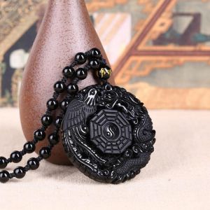 shopping תכשיטים לגבר Black Obsidian Lucky Pendant Tai Ji Necklace Chain for Men Women Gift