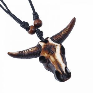 shopping תכשיטים לגבר Vintage Ox Skull Head Pendant Adjustable Lether Long Necklace for Men Women