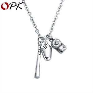 Fashion Pendant Necklace Baseball Hat Bat Glove Sports Stainless Steel Chain Charm Necklace for Men