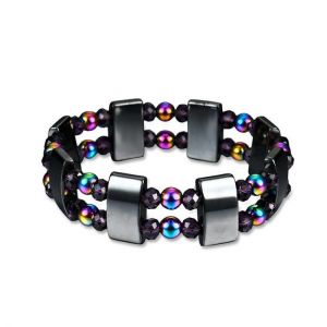 Multi-color Double Layer Beaded Crystal Bracelet Magnetic Health Bracelet for Men Women