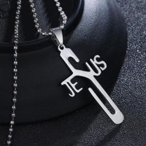 Stainless Steel Necklace Personality Jesus Cross Necklace for Men Women