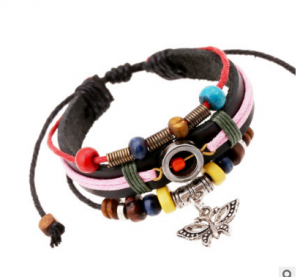 Men Women Genuine Leather Bracelet Jewelry Eye Leaf Wristband