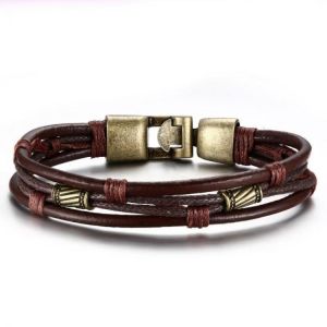 Vintage Multilayer Bracelets Antique Copper Mental Waves Leather Bracelet For Men
