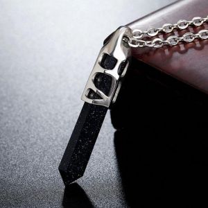 Men 316L Stainless Steel Hexagon Prism Retro Pendant Artificial Stone Necklace Jewelry