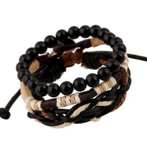 3Pcs Hemp Woven Vintage Multi-layer Men's Bracelet